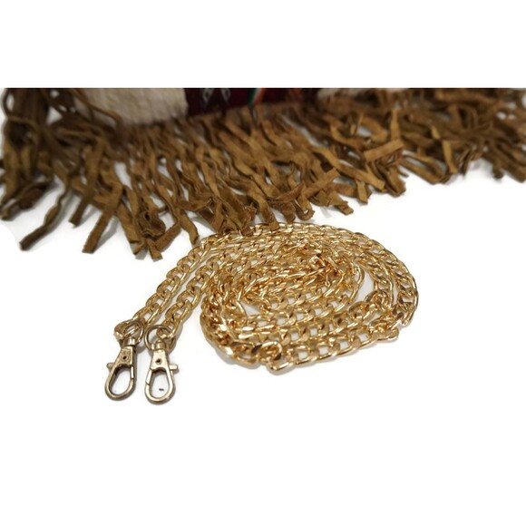 Moroccan Handira Suede Leather Fringe Clutch Bag Kilim Purse - Picture 9 of 10